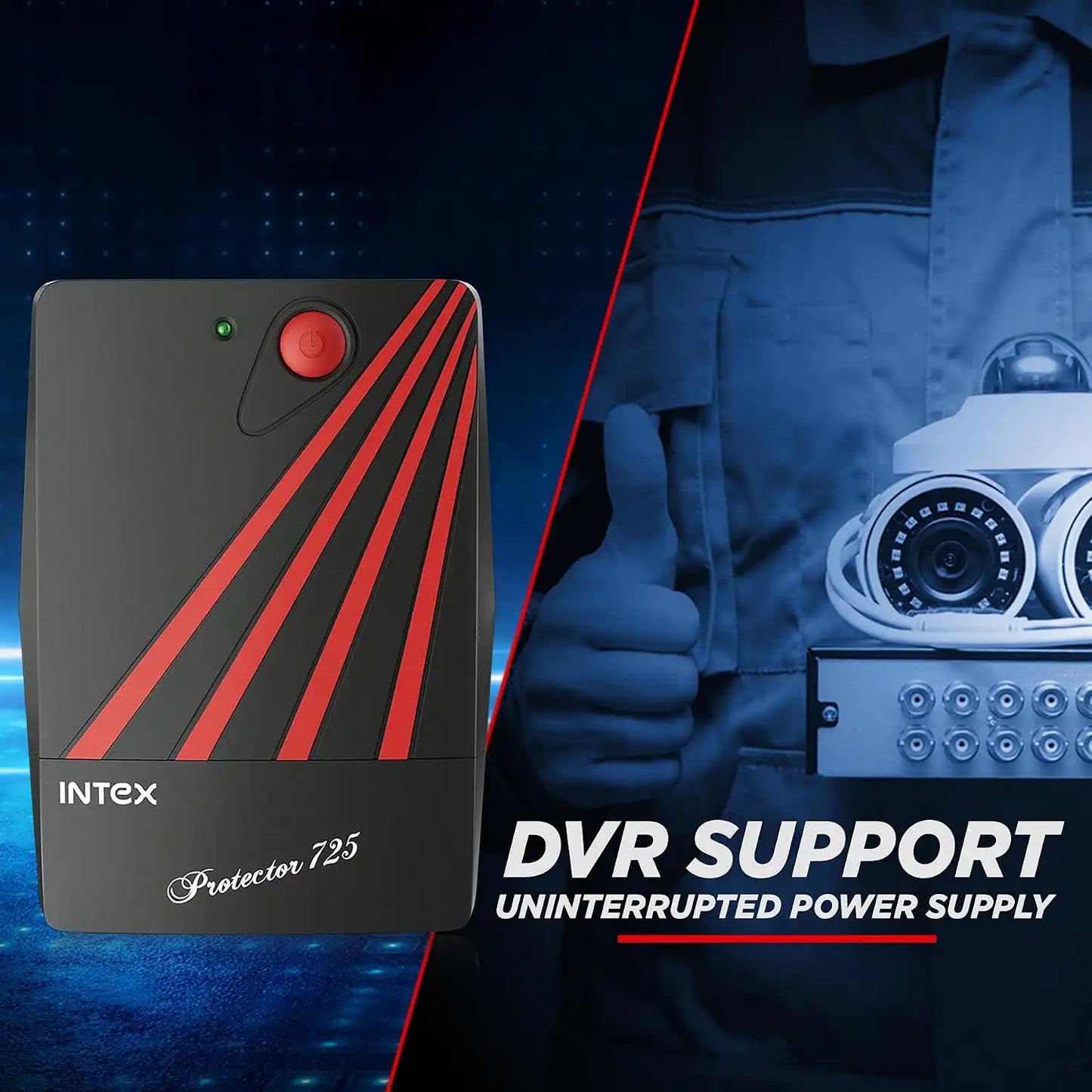 Intex UPS Protector 725 DVR support for uninterrupted power supply and security systems-tpstech.in