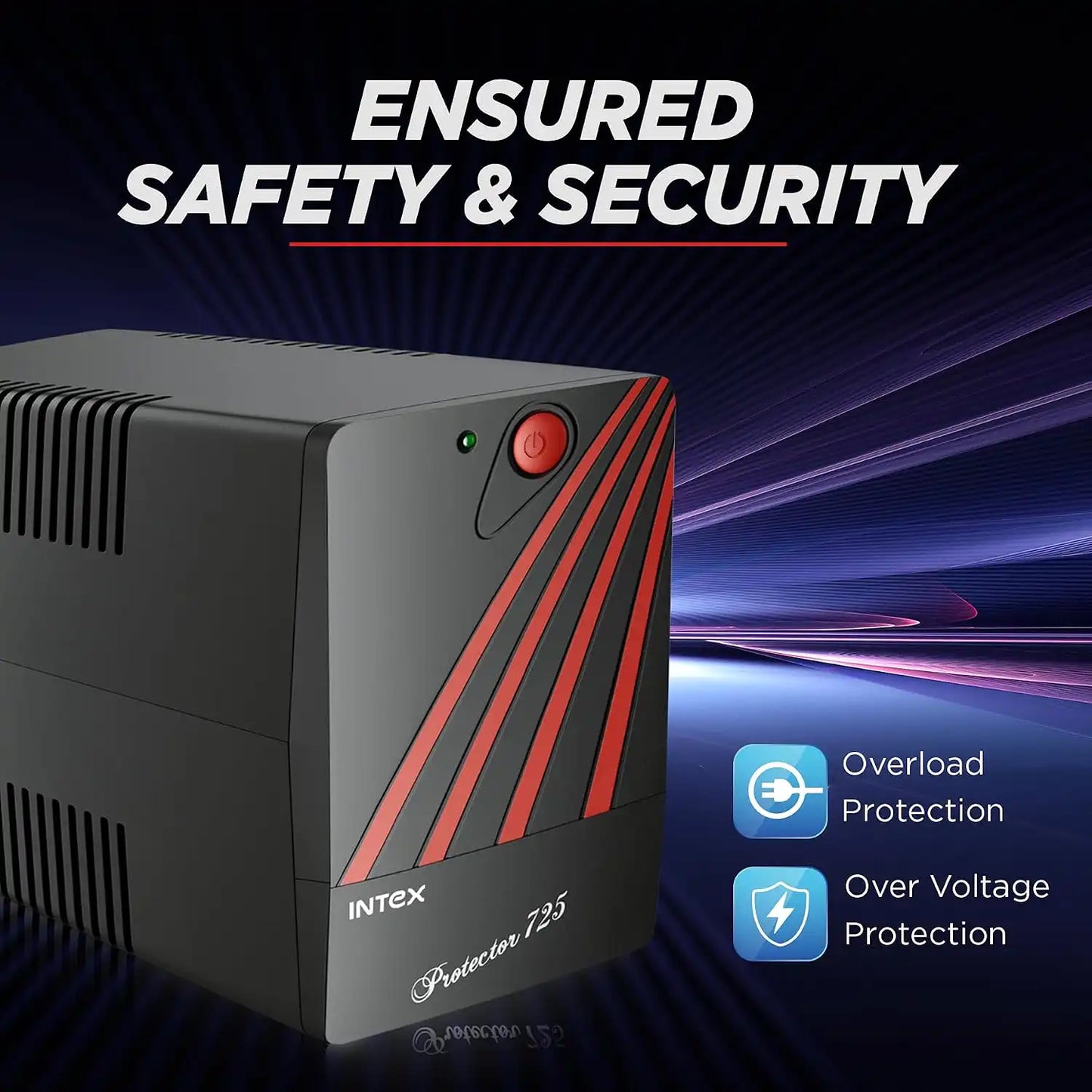 Intex UPS Protector 725 overload protection and over voltage protection feature-tpstech.in