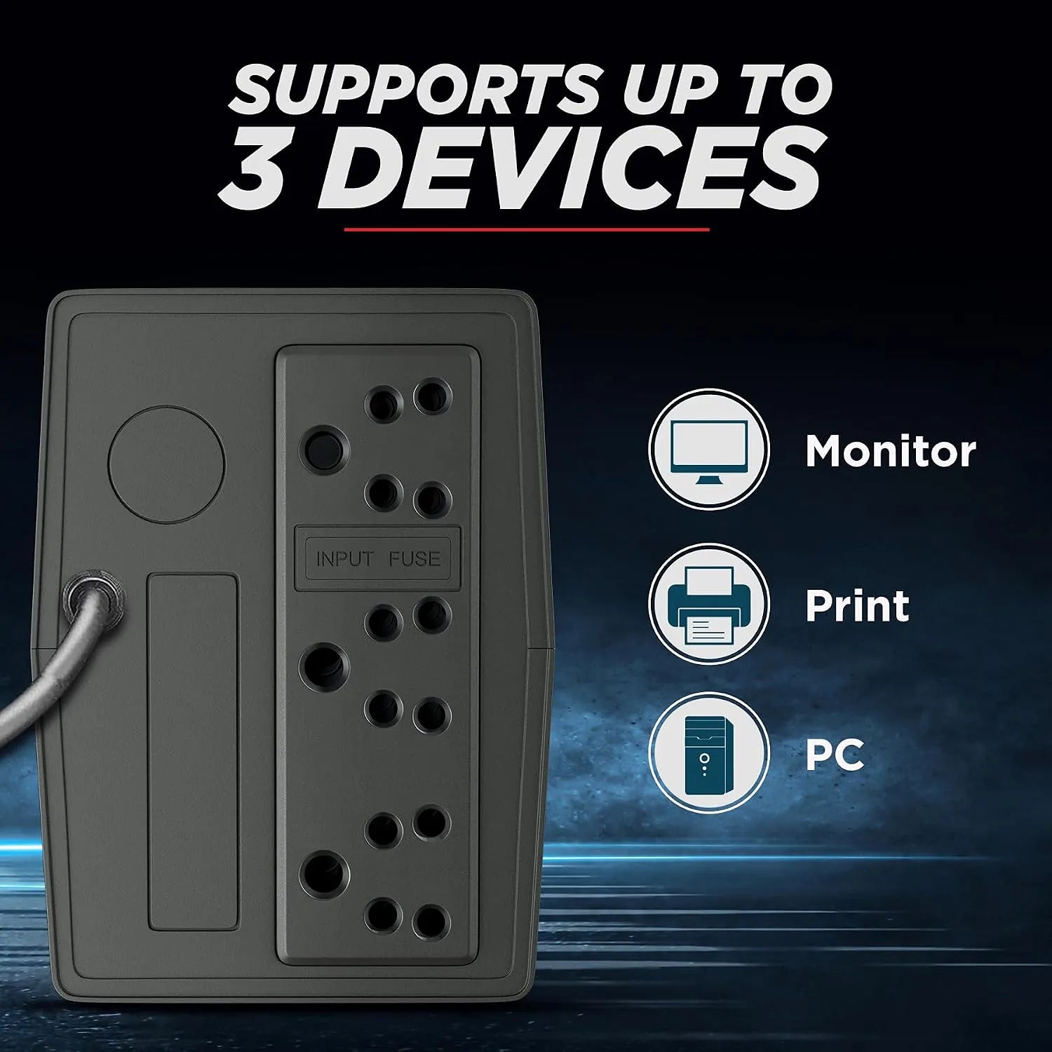 Intex UPS Protector 725 power backup UPS supporting monitor printer and PC through three output sockets-tpstech.in