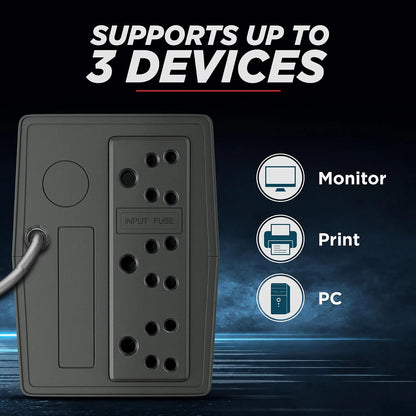 Intex UPS Protector 725 power backup UPS supporting monitor printer and PC through three output sockets-tpstech.in