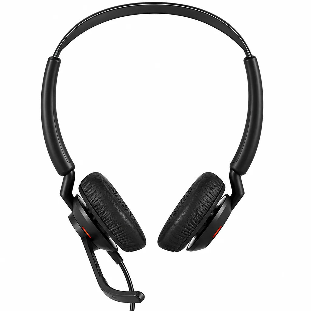 Jabra Engage 50 II Link MS Duo Wired Headset front view with noise-cancelling microphone on white background -tpstech.in