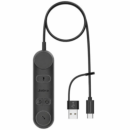 Jabra Engage 50 II Link MS controller with USB-A and USB-C connectors front view on white background -tpstech.in
