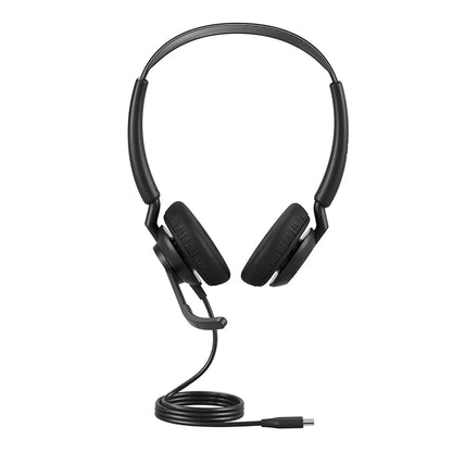 Jabra Engage 50 II UC Stereo wired headset front view with coiled USB-C connection cable -tpstech.in