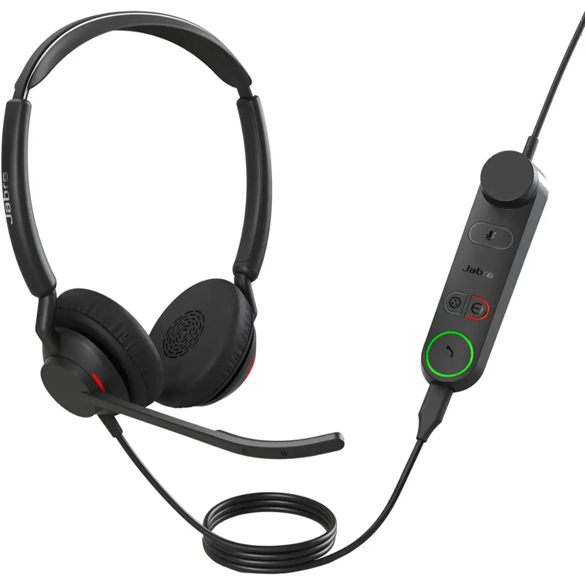 Jabra Engage 50 II UC Stereo USB Headset with Engage 50 II Link controller displaying illuminated LED call status -tpstech.in
