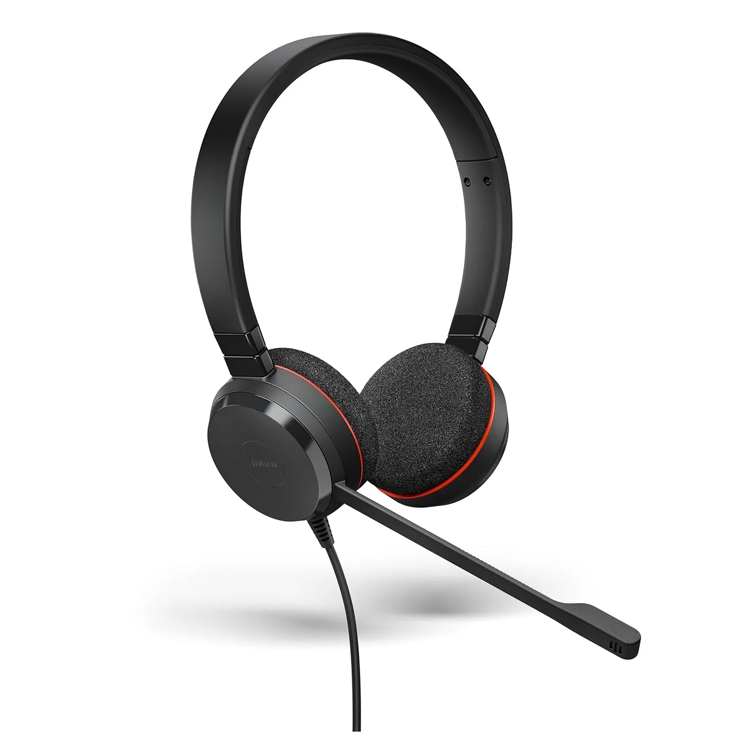 Jabra Evolve 20 MS black wired stereo headset showing comfortable foam ear cushions and boom mic -tpstech.in