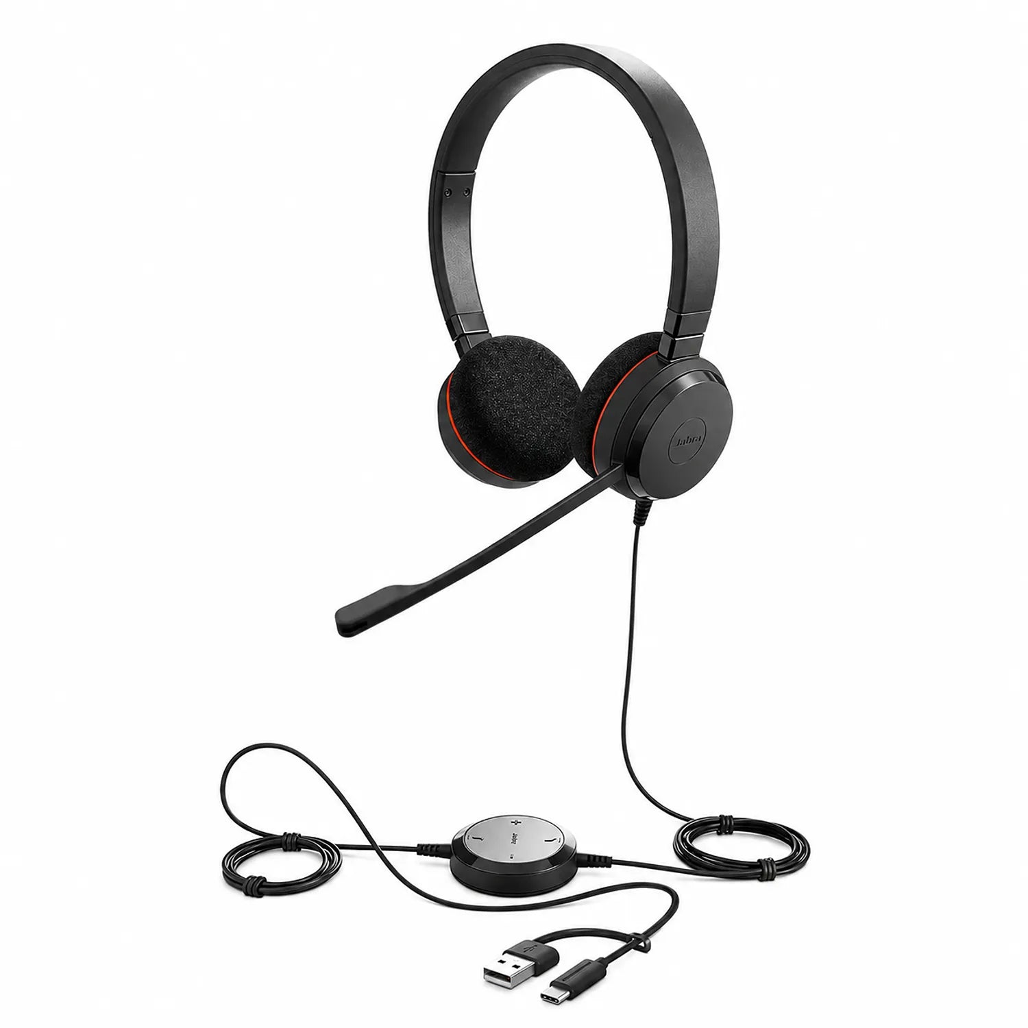 Jabra Evolve 20 MS wired stereo headset complete set with dual USB-A and USB-C connectivity controller -tpstech.in
