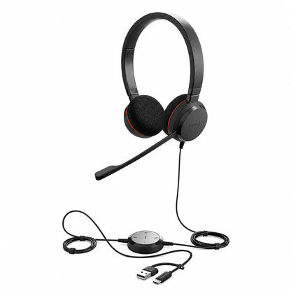 Jabra Evolve 20 MS wired stereo headset complete set with dual USB-A and USB-C connectivity controller -tpstech.in