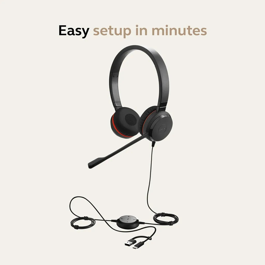 Jabra Evolve 30 II Stereo MS Headset with USB-C and USB-A adapter featuring quick and easy setup -tpstech.in