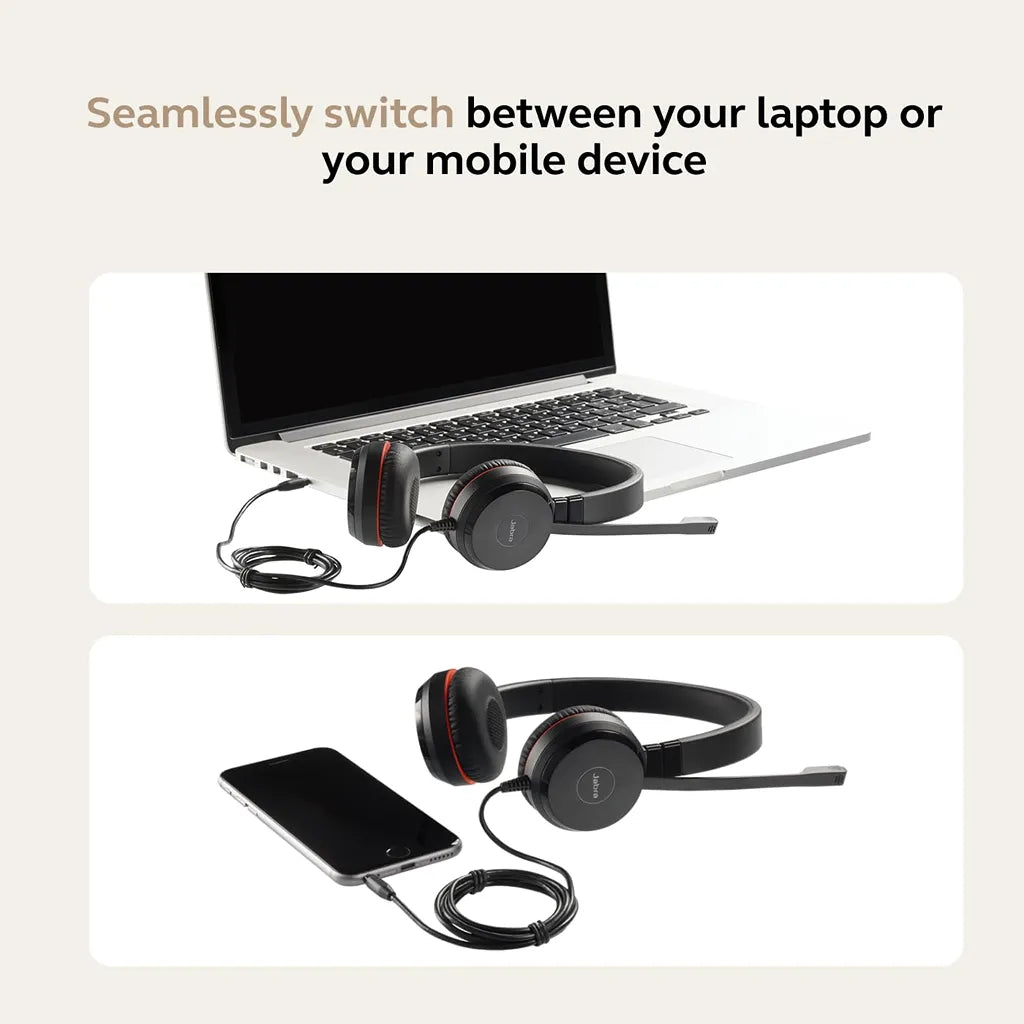 Jabra Evolve 30 II Stereo MS Headset with USB-C and USB-A adapter for seamless laptop and mobile device connectivity -tpstech.in