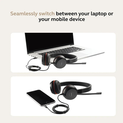 Jabra Evolve 30 II Stereo MS Headset with USB-C and USB-A adapter for seamless laptop and mobile device connectivity -tpstech.in