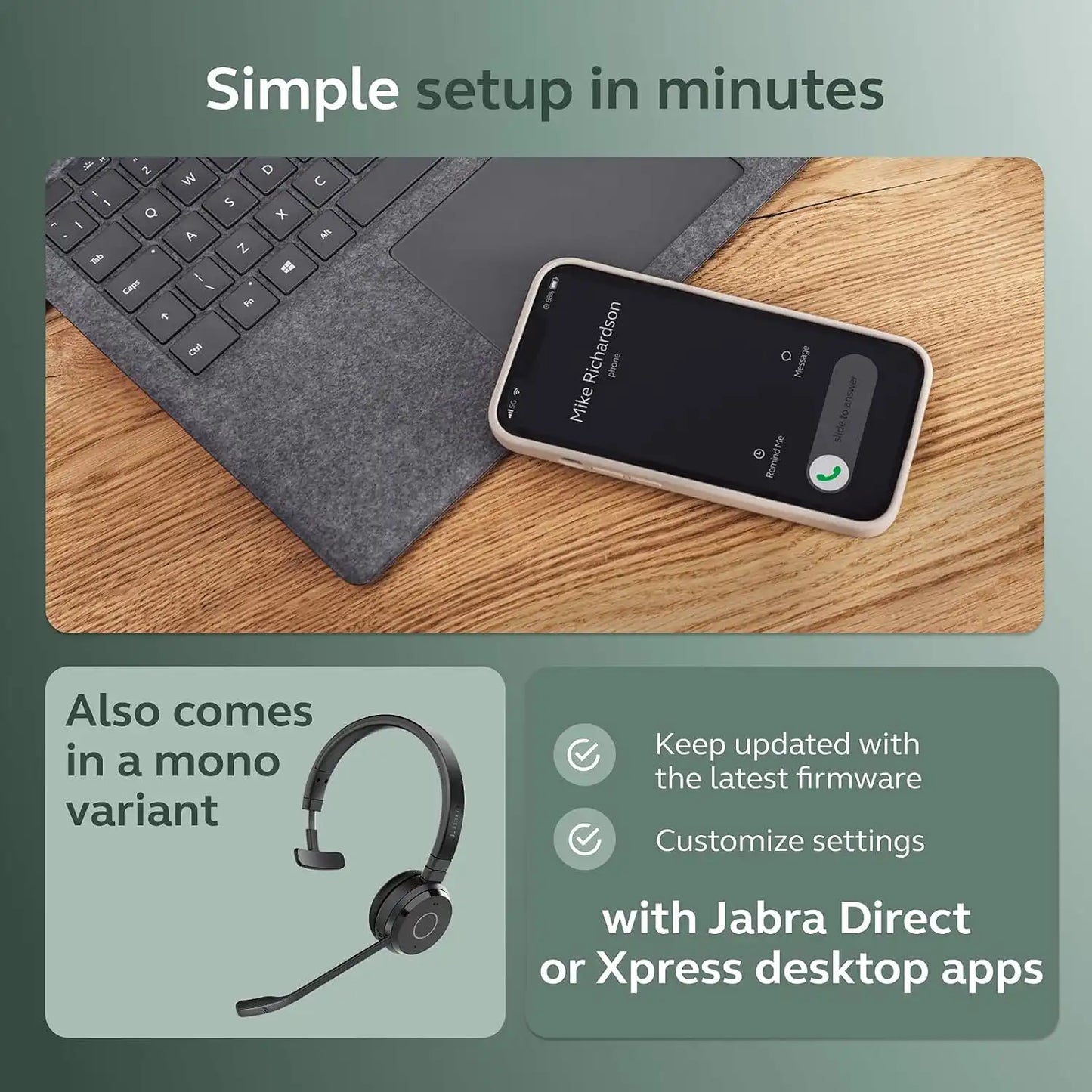 Simple mobile and laptop setup for Jabra Evolve 65 TE MS Duo Wireless Bluetooth Stereo Headset with Jabra Direct app -tpstech.in