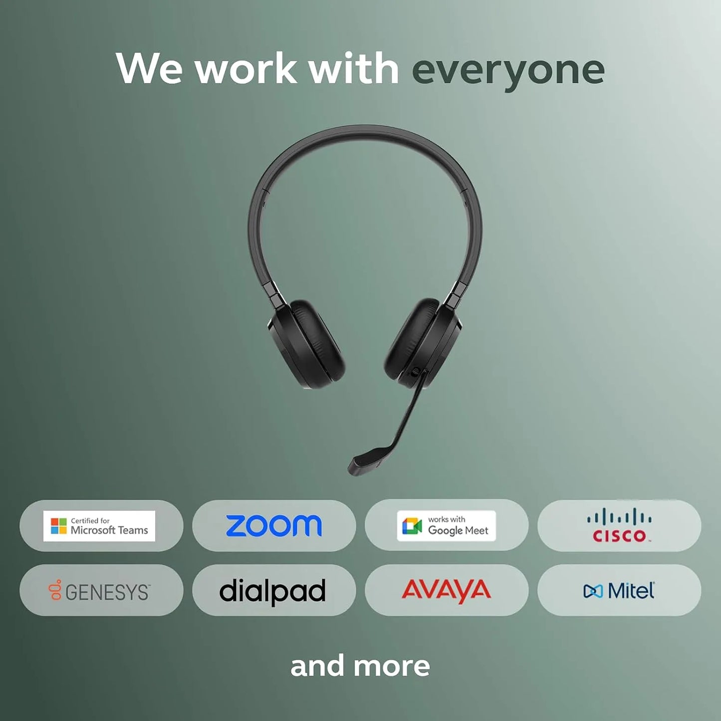 Jabra Evolve 65 TE MS Duo Wireless Bluetooth Headset platform compatibility including Microsoft Teams, Zoom, and Cisco -tpstech.in
