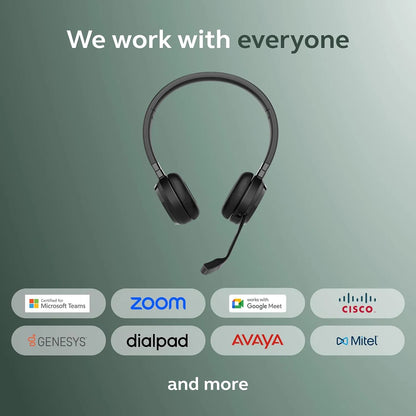 Jabra Evolve 65 TE MS Duo Wireless Bluetooth Headset platform compatibility including Microsoft Teams, Zoom, and Cisco -tpstech.in