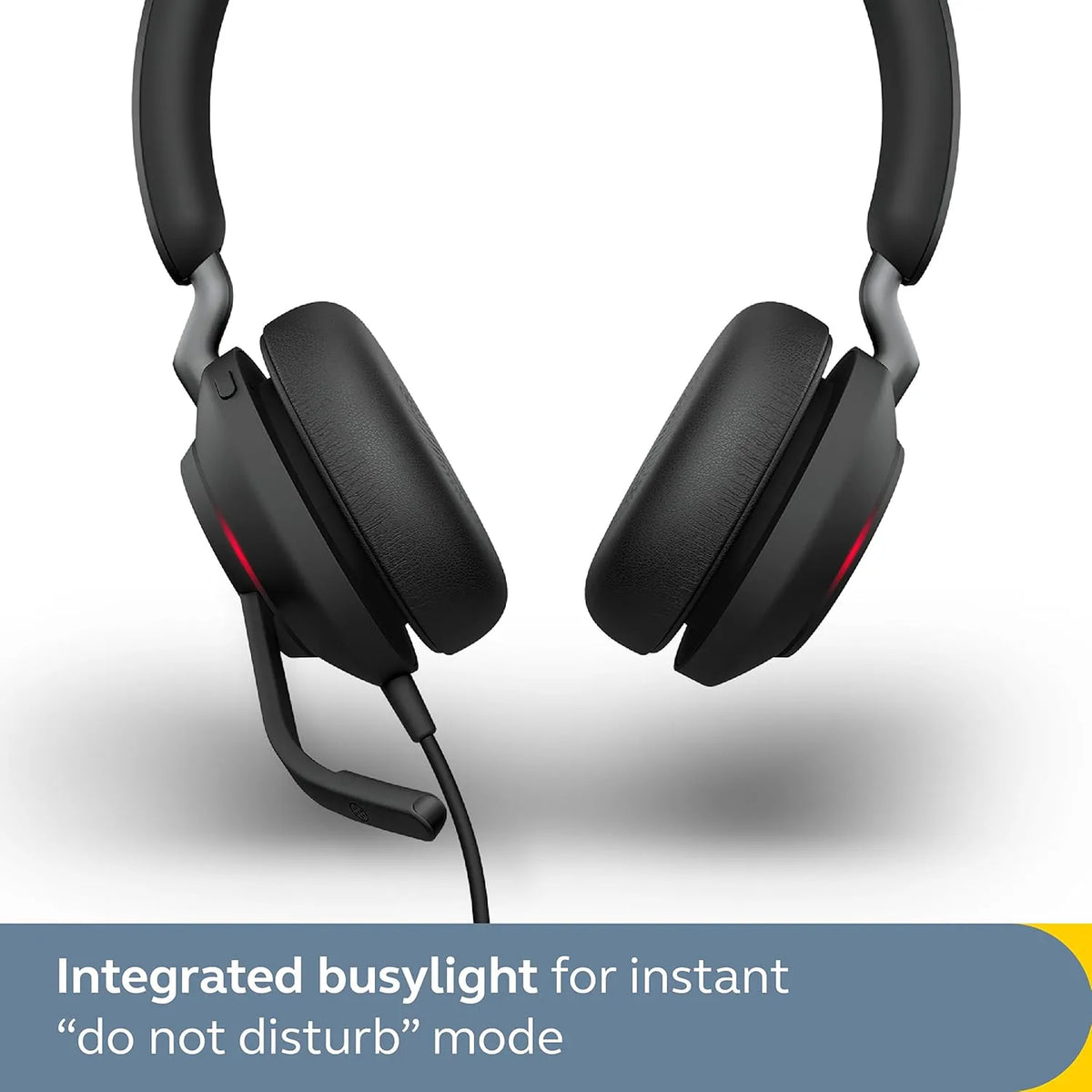 Jabra Evolve2 40 SE UC Stereo wired headset in black featuring integrated busylight for do not disturb mode -tpstech.in