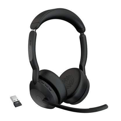 Jabra Evolve2 55 MS Stereo Bluetooth Headset USB-C with wireless adapter and boom microphone -tpstech.in