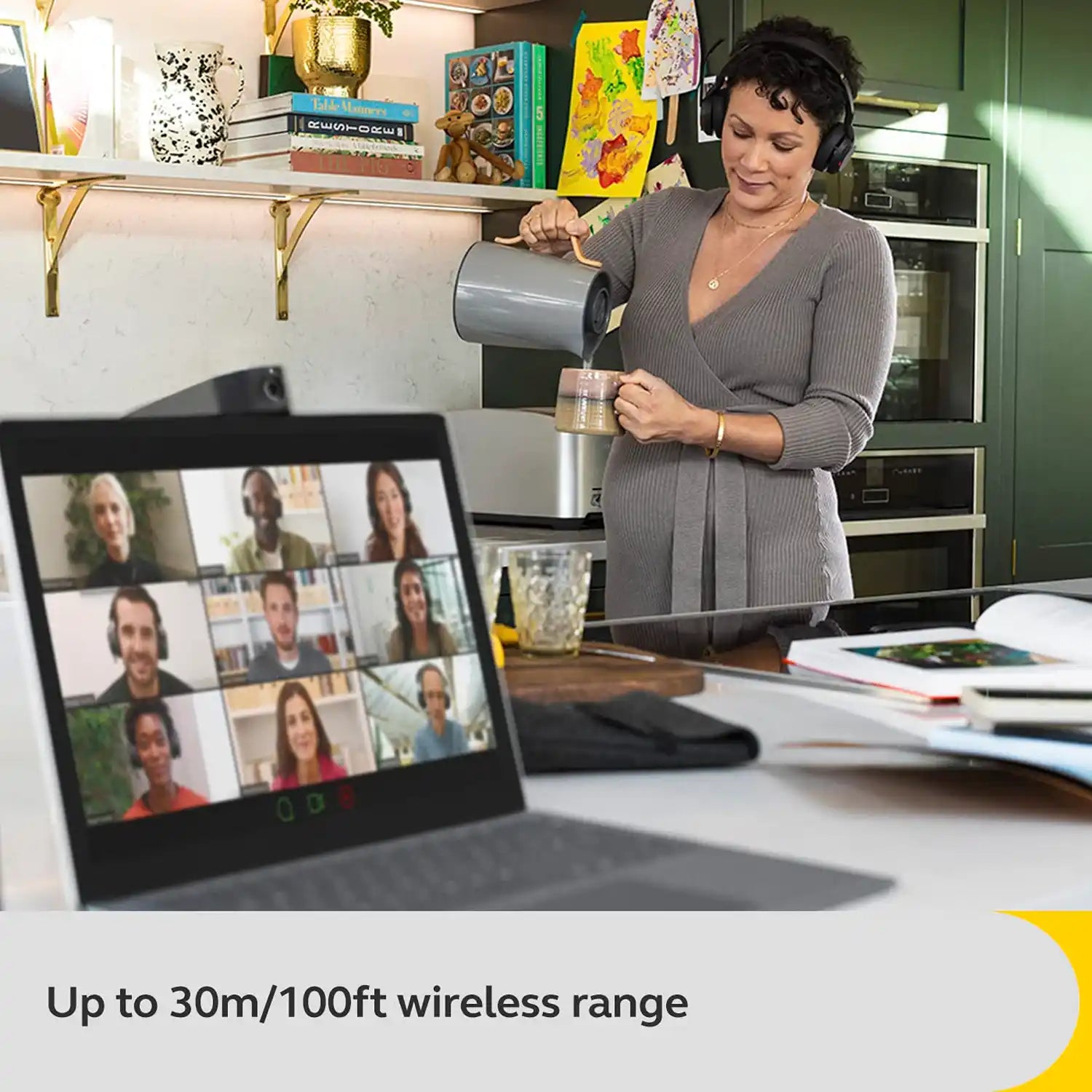 Woman wearing Jabra Evolve2 55 MS Stereo Bluetooth Headset with up to 30m wireless range -tpstech.in