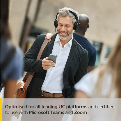 Business professional on the move wearing Microsoft Teams and Zoom certified Jabra Evolve2 75 UC Stereo Headset -tpstech.in