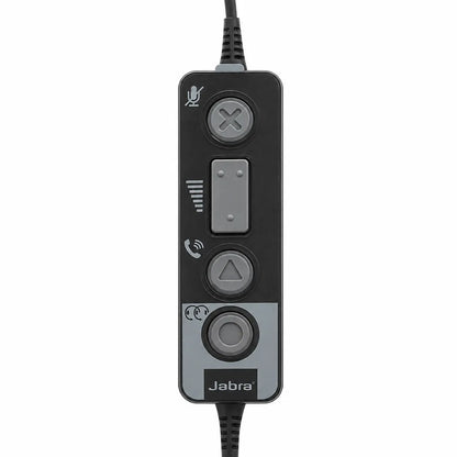 Close-up of Jabra Link 265 USB/QD Y-Training Cable inline control unit with call, mute and volume controls -tpstech.in