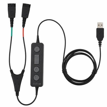 Complete layout of Jabra Link 265 USB/QD Y-Training Cable with USB connection, dual headset ports and inline controls -tpstech.in