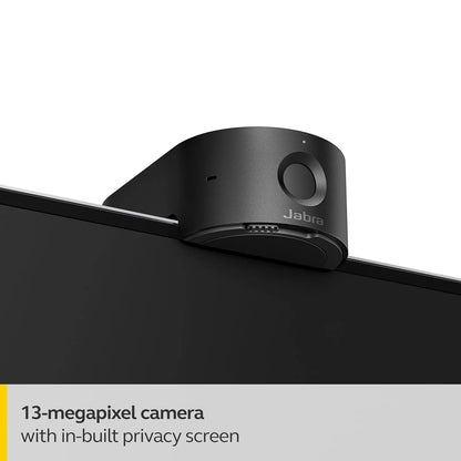 Jabra PanaCast 20 4K Ultra-HD AI-Powered Webcam with 13MP camera and built-in privacy shutter clipped on monitor -tpstech.in