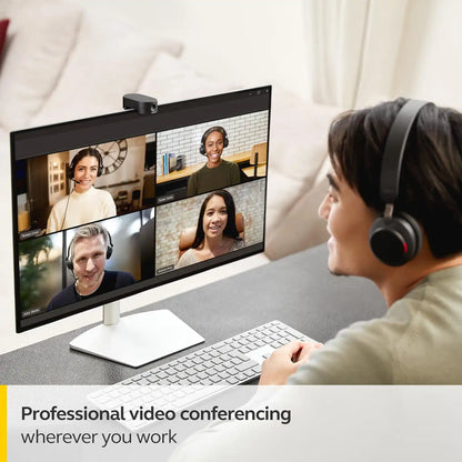 Professional participating in a multi-person video conference using Jabra PanaCast 20 4K Ultra-HD AI-Powered Webcam -tpstech.in