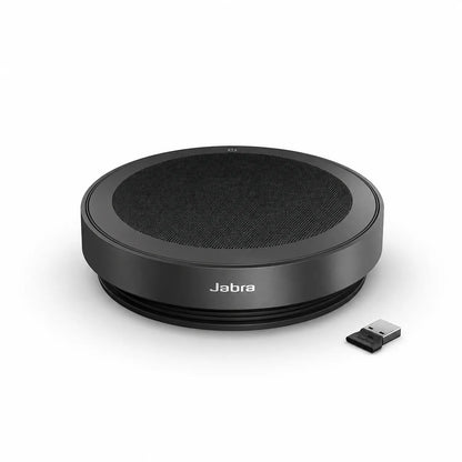 Jabra Speak2 75 UC wireless speakerphone angled side profile with wireless USB adapter -tpstech.in