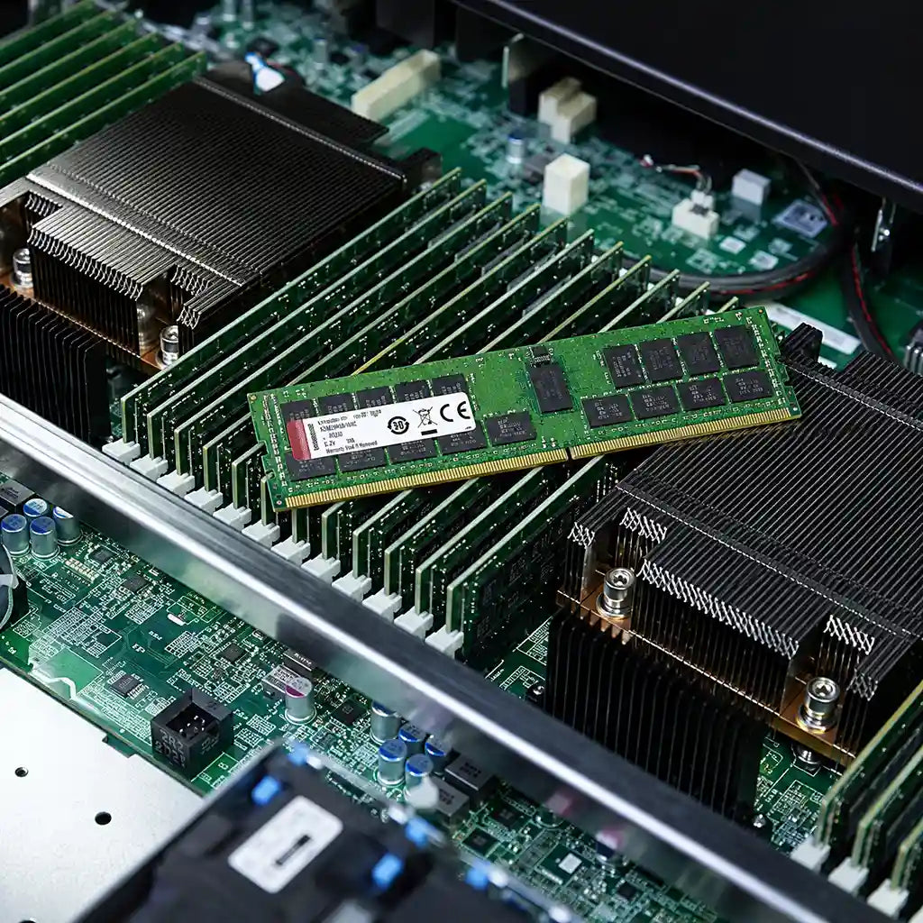Kingston KSM56R46BS8-16HA 16GB DDR5 ECC Registered RDIMM memory installed inside an enterprise server for reliable server performance (tpstech.in)