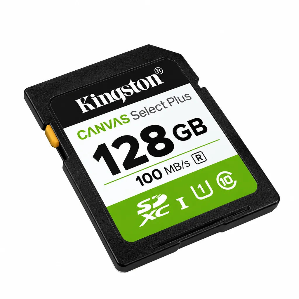 Kingston SDS3 128GB Canvas Select Plus SDXC UHS-I Card Perspective View tpstech.in