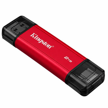 Kingston SPSD 2TB Dual Portable SSD Sleek Red Aluminum Body Perspective Angle -tpstech.in