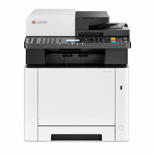 Front view of KYOCERA ECOSYS MA2100cfx colour multifunction laser printer with print, copy, scan and fax functions for office use.