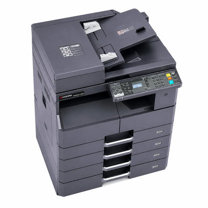 Top left perspective view of KYOCERA TASKalfa 2020 A3 multifunction laser printer with document feeder and intuitive control panel.