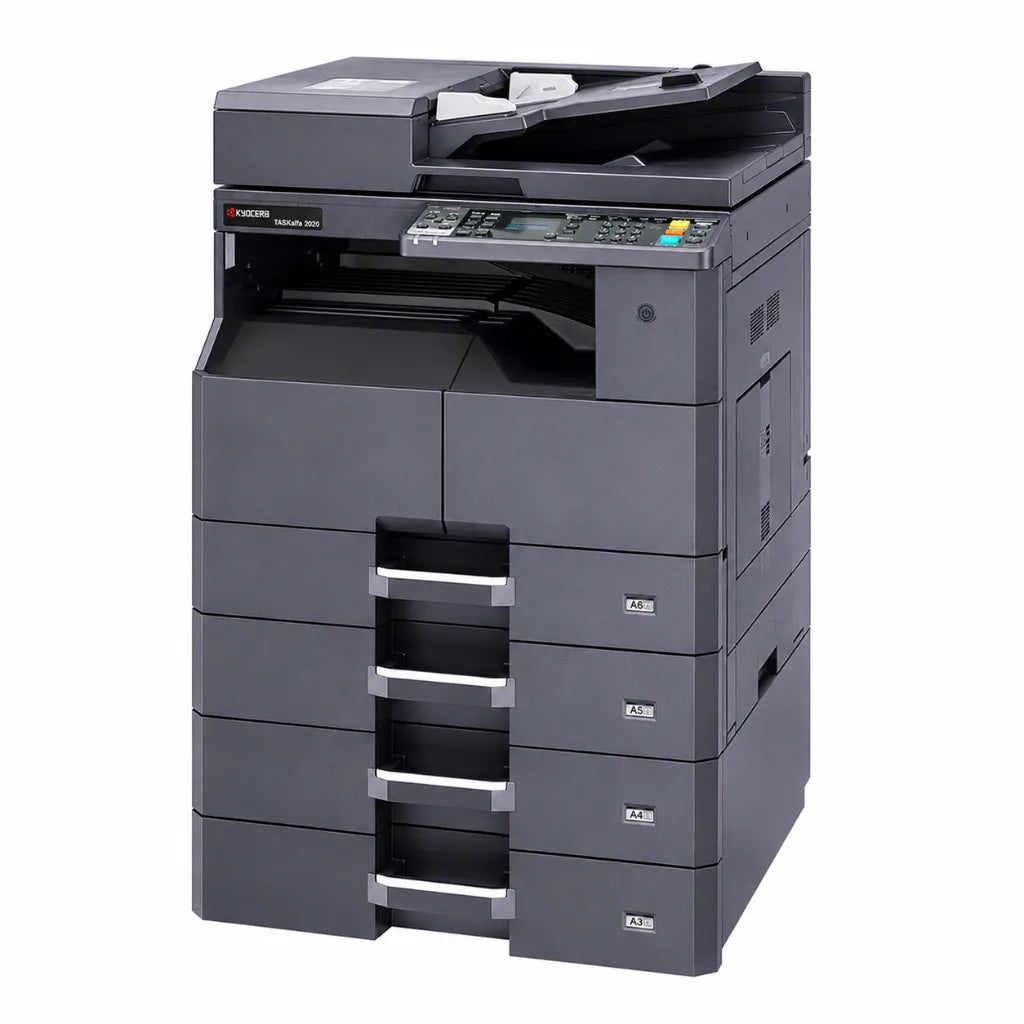 Right angle view of KYOCERA TASKalfa 2020 A3 laser multifunction printer designed for reliable business printing, copying and scanning.
