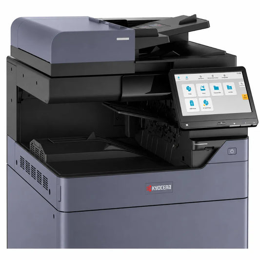 Left front angle view of the KYOCERA TASKalfa 2554ci A3 colour multifunction printer with automatic document feeder and touchscreen display.