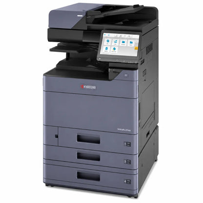 Right front angle view of the KYOCERA TASKalfa 2554ci A3 colour multifunction printer with touchscreen control panel and multiple paper trays.