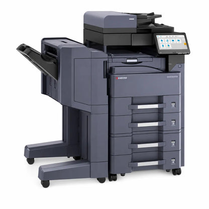Left front angle view of the Kyocera TASKalfa MZ4000i A3 monochrome multifunction laser printer with document finisher.