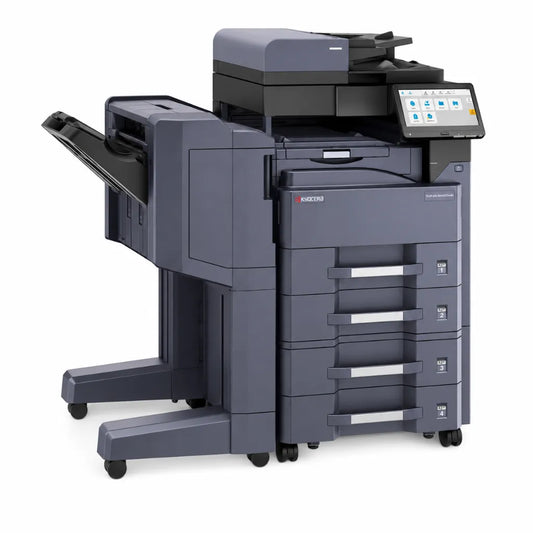 Left front angle view of the Kyocera TASKalfa MZ4000i A3 monochrome multifunction laser printer with document finisher.