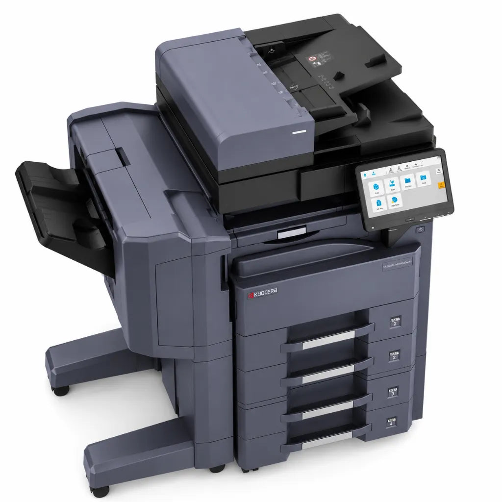 Top left angle view of the Kyocera TASKalfa MZ4000i A3 monochrome multifunction printer with integrated document finisher.