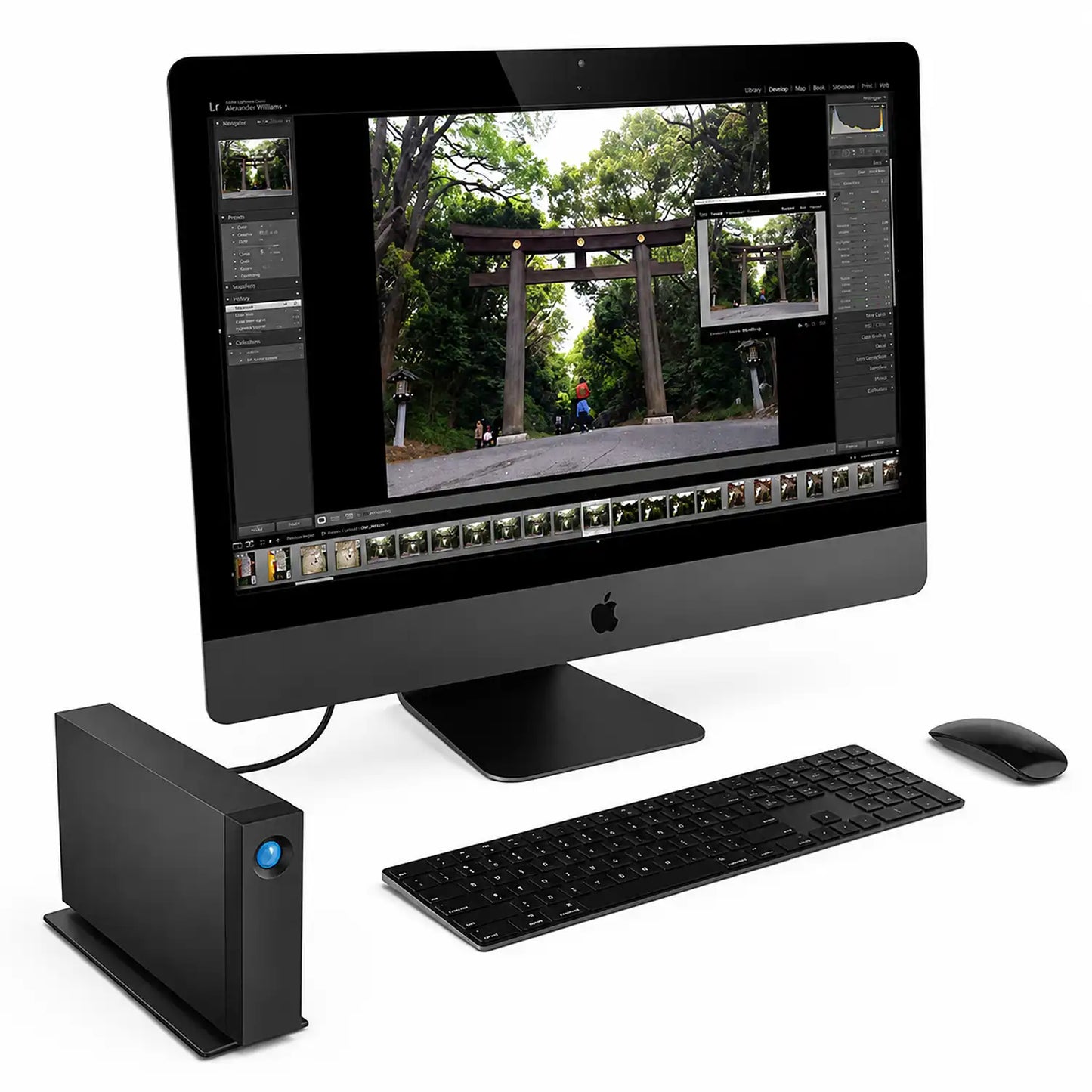 LaCie d2 Professional 10TB external hard drive connected in an iMac creative workstation setup-tpstech.in
