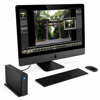 LaCie d2 Professional 10TB external hard drive connected in an iMac creative workstation setup-tpstech.in