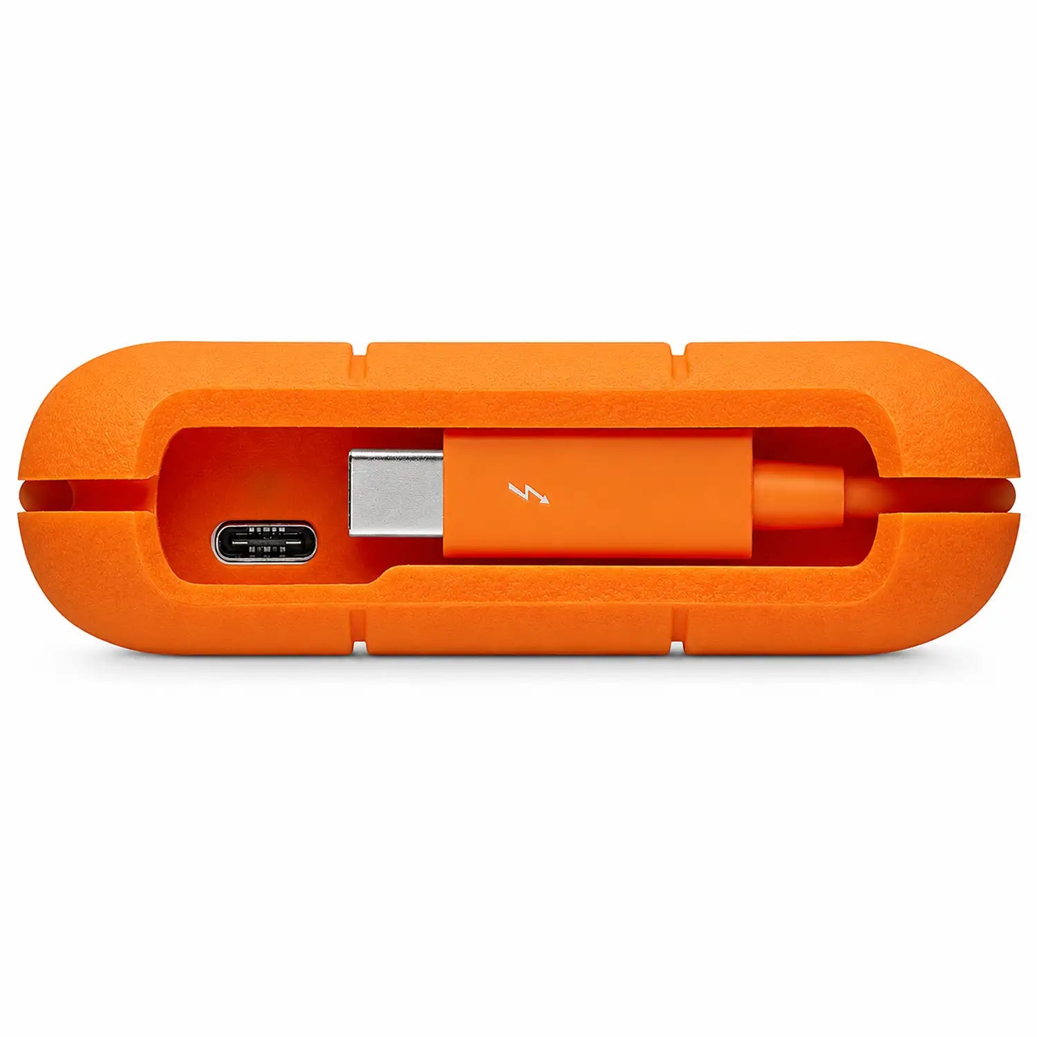 LaCie Rugged 4TB portable external hard drive showing integrated cable storage compartment-tpstech.in