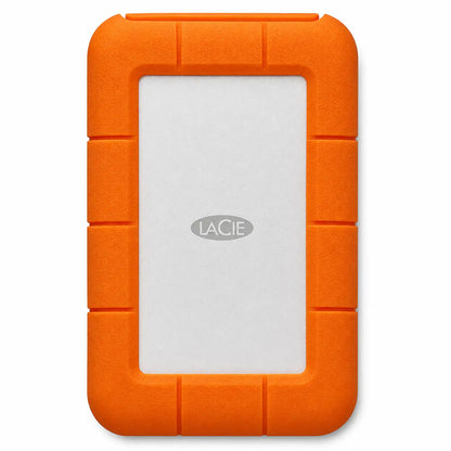 LaCie Rugged 4TB portable external hard drive top view in orange protective enclosure-tpstech.in