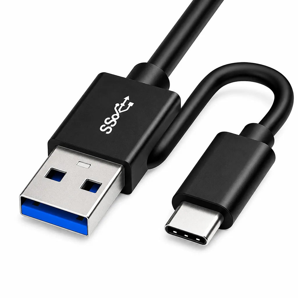 Close-up of Lapcare Cruz LDW 009 USB 3.0 Type C External DVD Writer USB 3.0 and USB-C connectors -tpstech.in