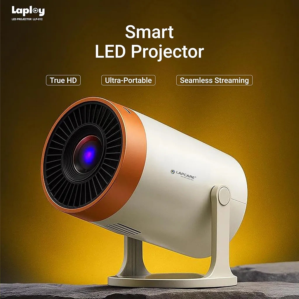 LAPCARE Laplay LLP-012 Smart LED Projector ultra-portable design for True HD streaming on gold backdrop -tpstech.in