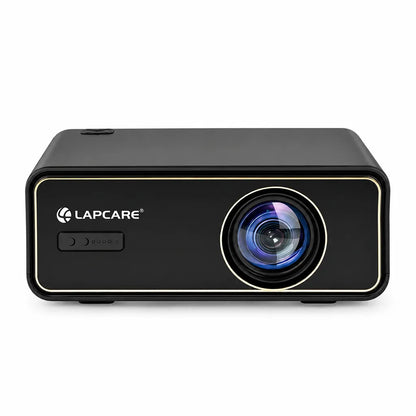 Lapcare Laplay LLP-033 Smart LED Projector Full HD 1080p front view showing optical lens with elegant gold rim -tpstech.in