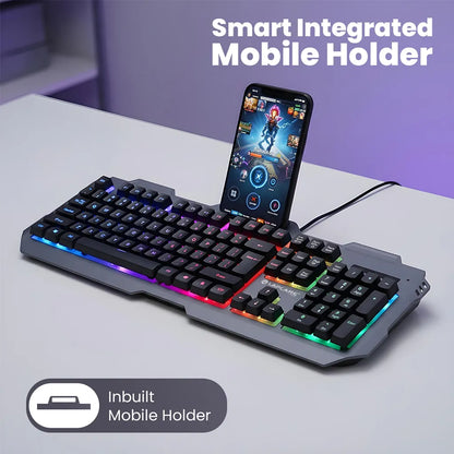 Lapcare LGK-171 Blade II Champ Series Rainbow Backlit USB Wired Keyboard with built-in mobile holder and RGB backlit 104-key design -tpstech.in