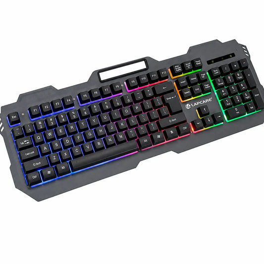 Lapcare LGK-171 Blade II Champ Series Rainbow Backlit USB Wired Keyboard with 104 Keys angled product view on white background -tpstech.in