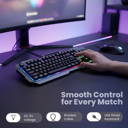 Lapcare LGK-171 Blade II Champ Series Rainbow Backlit USB Wired Keyboard in gaming desktop setup with RGB lighting -tpstech.in