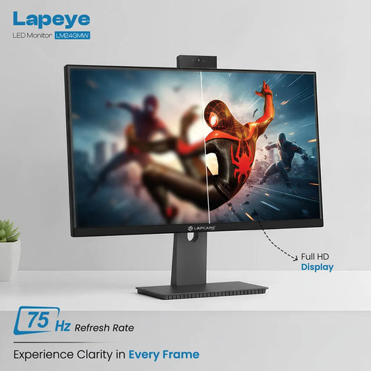 Lapcare LM24GMW 24-inch 75Hz Full HD LED Monitor with Inbuilt 2MP Webcam featuring Full HD display and 75Hz refresh rate for smooth visuals -tpstech.in