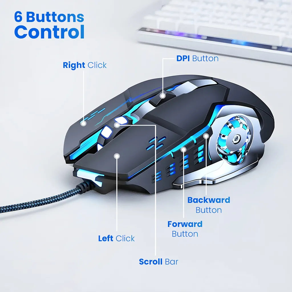 Lapcare LOX-507 Champ USB Wired Gaming Mouse 3200 DPI with 6-button gaming controls including DPI, forward, backward, scroll and left-right click buttons -tpstech.in