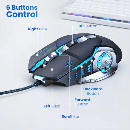 Lapcare LOX-507 Champ USB Wired Gaming Mouse 3200 DPI with 6-button gaming controls including DPI, forward, backward, scroll and left-right click buttons -tpstech.in